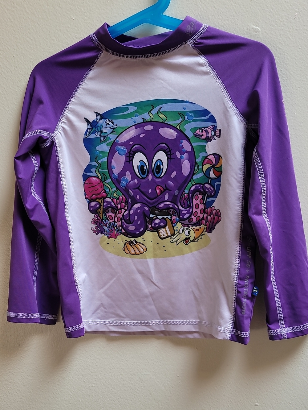 UPF 50+ Kids Purple Octopus Rash Guard Swim Shirt